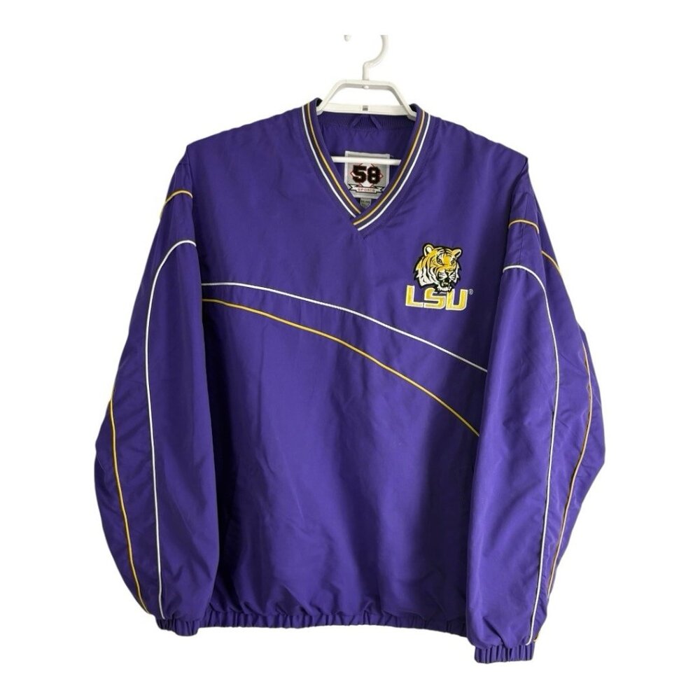 58 Sports Mens Jacket Size XXL Lsu Tigers Pullover Purple Side Zipper Football